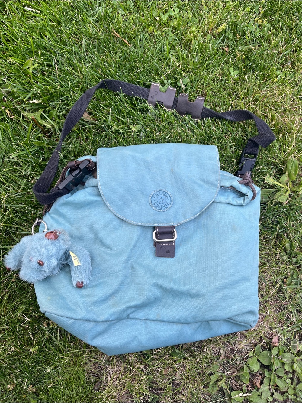 Kipling Sky Blue Nylon Crossbody Bag with Bear Charm